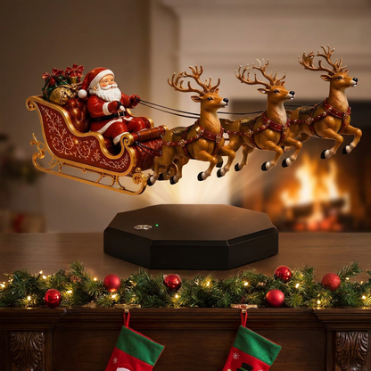 Trineo flotante de Navidad sobre la chimenea